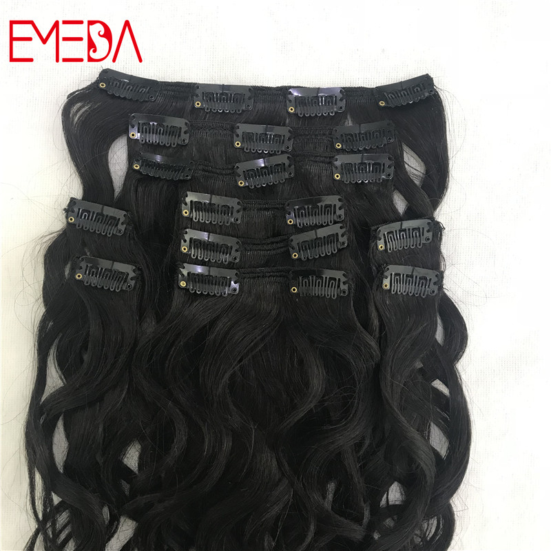 Natural virgin human hair clip in hair extensions for black woman girls body wave wavy YJ305
